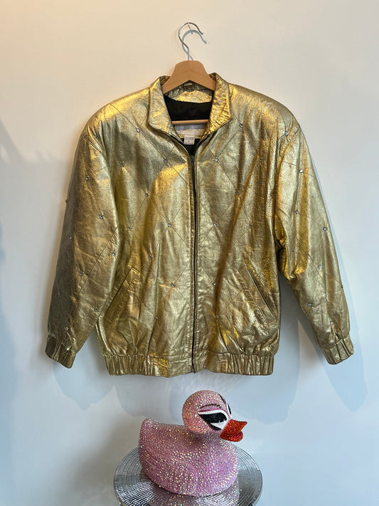 Gold Leather, Harlequin Diamond Jacket with Crystals