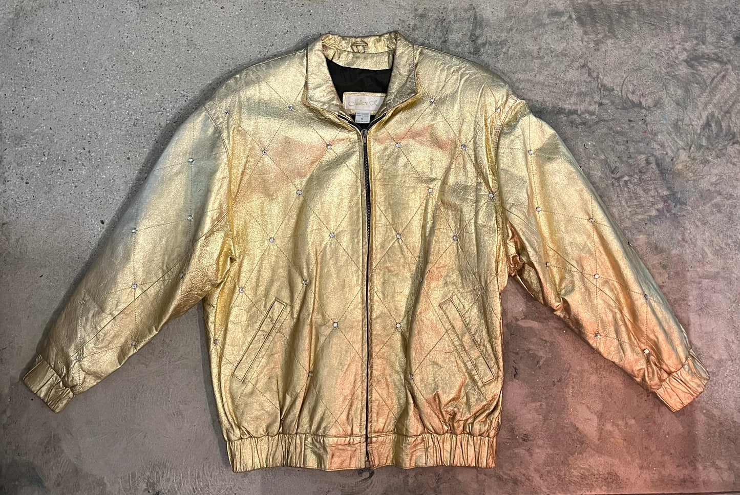 Gold Leather, Harlequin Diamond Jacket with Crystals