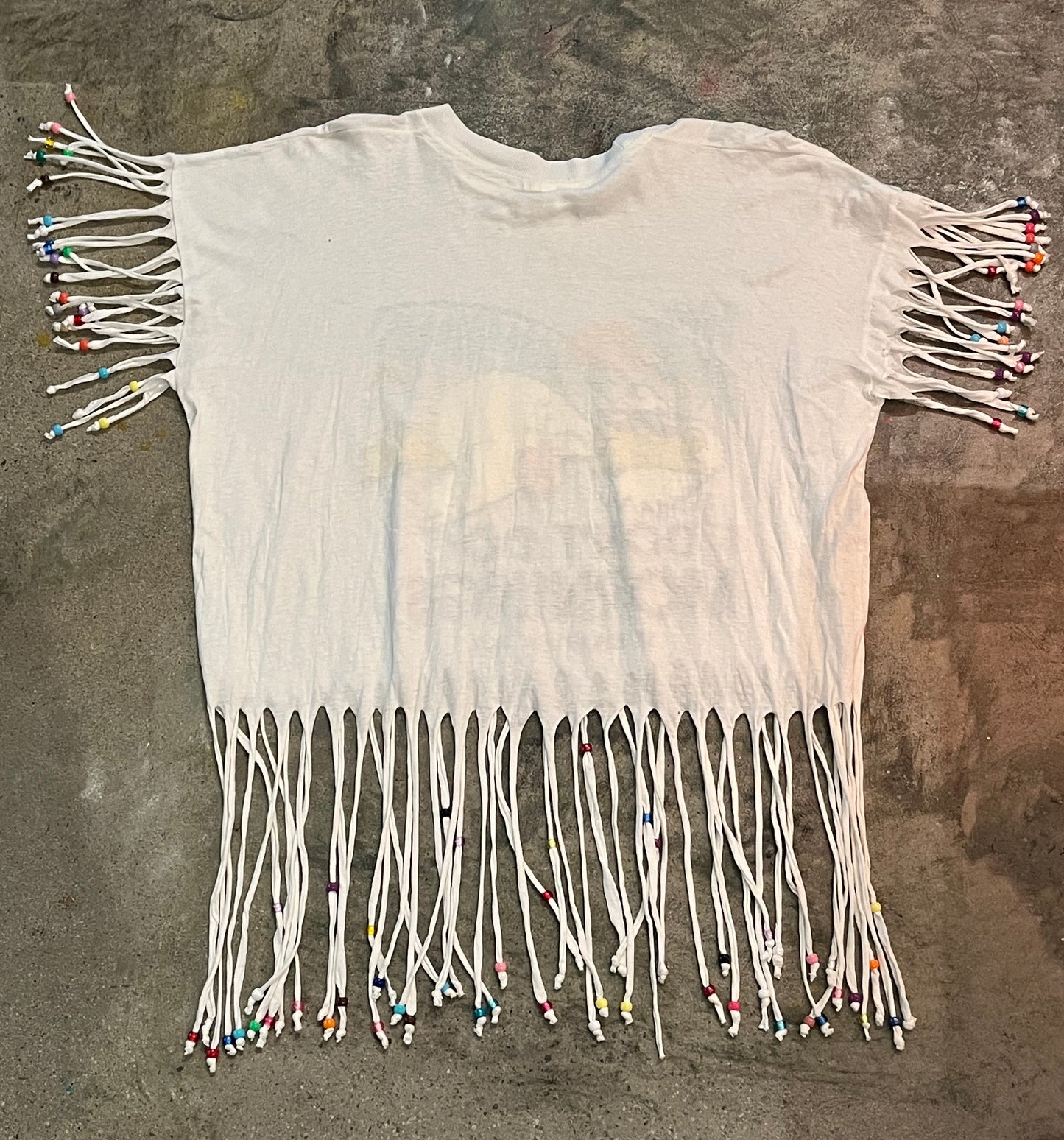 Beaded Fringed White T-Shirt