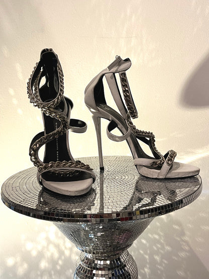 Guiseppe Zanotti White Heels with Silver Chain