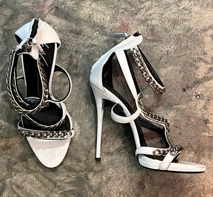 Guiseppe Zanotti White Heels with Silver Chain